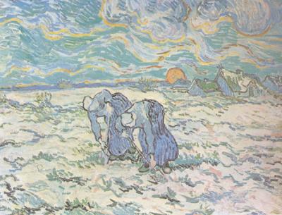 Vincent Van Gogh Two Peasant Women Digging in Field with Snow (nn04) oil painting image